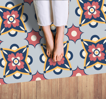 Tapis mosaique vinyle composition botanique grise - TenStickers