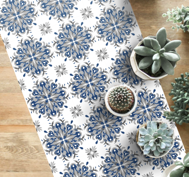 Tapis mosaique vinyle fleuri bleu élégant - TenStickers