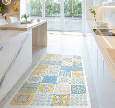 Tapis vinyle cuisine tuiles bleu jaune - TenStickers