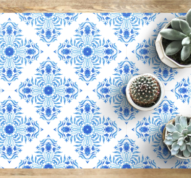 Tapis mosaique vinyle motif botanique azur - TenStickers