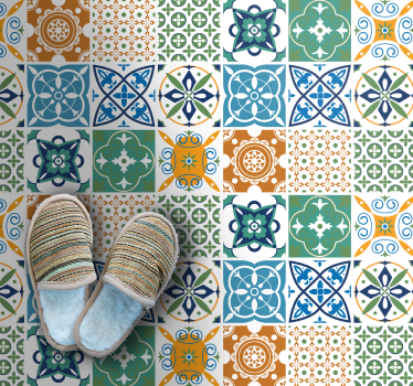 Tapis vinyle carreaux de ciment motifs vibrants - TenStickers