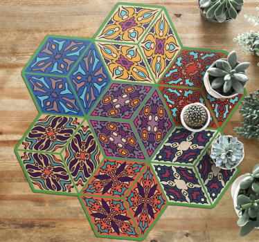 Tapis mosaique vinyle motifs hexagonaux colorés - TenStickers