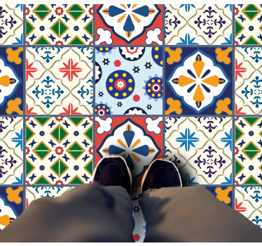 Tapis vinyle carreaux de ciment pièces colorées et vibrantes - TenStickers
