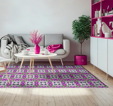 Tapis vinyle rétro carrelage hydraulique rose - TenStickers