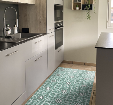 Tapis vinyle cuisine carreaux de ciment vert bleu - TenStickers