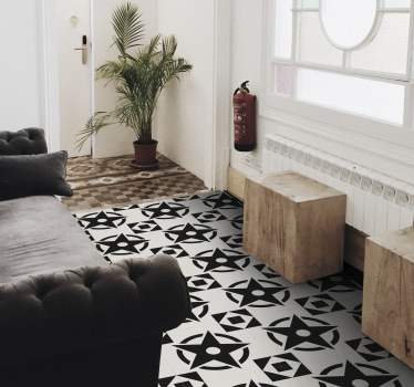 Tapis vinyle carreaux de ciment Fond blanc avec étoile noire - TenStickers