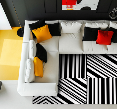 Tapis vinyle salon abstrait rayures noires et blanches - TenStickers