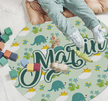 Tapis vinyle autres tapis éléphants et fleurs avec nom - TenStickers