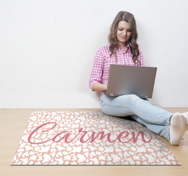 Tapis vinyle avec nom animal print rose - TenStickers