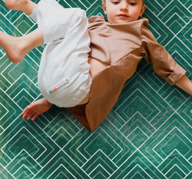 Tapis vinyle carreaux de ciment chevron vert géométrique - TenStickers