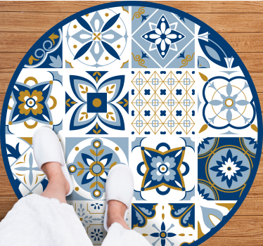 Tapis vinyle carreaux de ciment circulaire tons bleus - TenStickers
