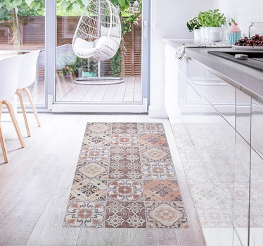 Tapis vinyle carreaux de ciment cuisine baroni rouille - TenStickers