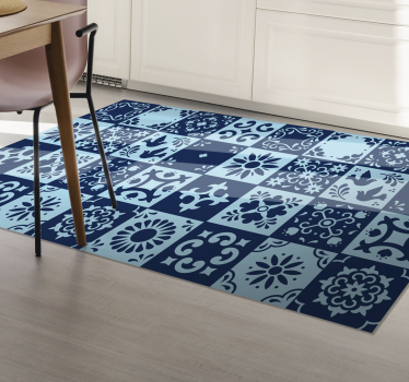 Tapis vinyle carreaux de ciment mosaïque bleue - TenStickers