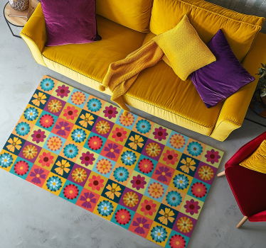 Tapis en vinyle carreaux de ciment fleurs hippies multicolores - TenStickers