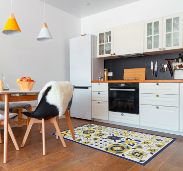 Tapis vinyle carreaux de ciment mosaïque bleue et jaune - TenStickers