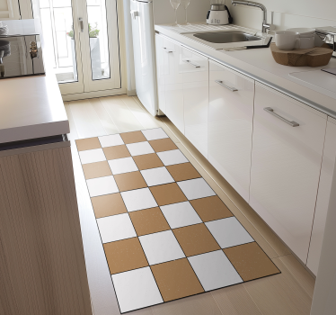Tapis vinyle cuisine carreaux de ciment damier blanc et brun - TenStickers