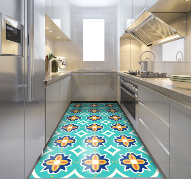 Tapis vinyle carreaux de ciment motif de mosaïque florale - TenStickers