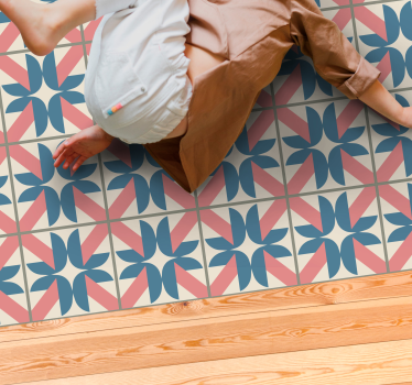 Tapis vinyle carreaux de ciment motif géométrique rose bleu - TenStickers