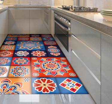 Tapis vinyle carreaux de ciment tuiles de mandala colorées - TenStickers