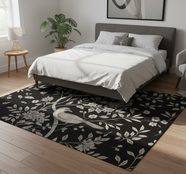 Tapis vinyle chambre arbre gris avec fleurs et oiseaux - TenStickers