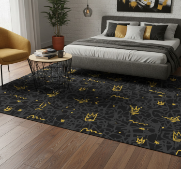 Tapis vinyle chambre couronne graffiti noir et or - TenStickers