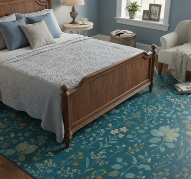 Tapis vinyle chambre design floral vintage bleu - TenStickers