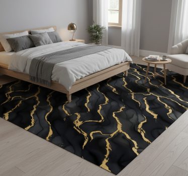 Tapis vinyle chambre effet marbre noir et motif doré - TenStickers