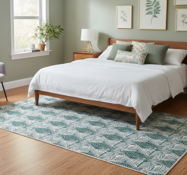 Tapis vinyle chambre feuilles d'arbre vertes et blanches - TenStickers