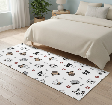 Tapis vinyle chambre fleurs et bulldogs français - TenStickers