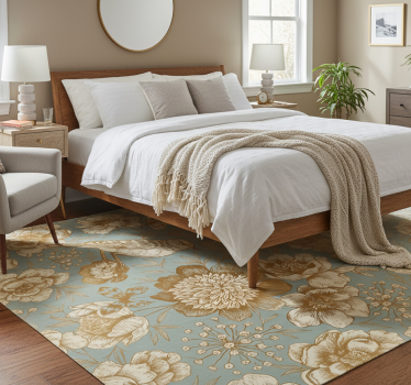 Tapis vinyle chambre fond gris avec fleurs dorées - TenStickers