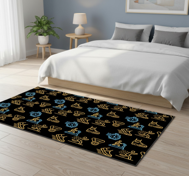 Tapis vinyle chambre icônes de course néon sur noir - TenStickers