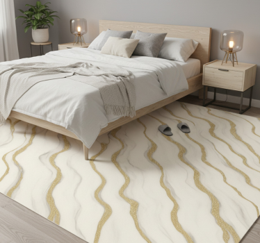 Tapis vinyle chambre marbre blanc gris avec lignes dorées - TenStickers