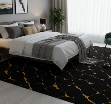 Tapis vinyle chambre marbre noir avec fissures dorées - TenStickers