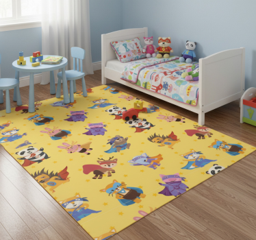Tapis vinyle chambre motif animaux super-héros jaune - TenStickers