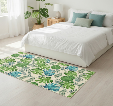 Tapis vinyle chambre motif feuilles tropicales vertes - TenStickers