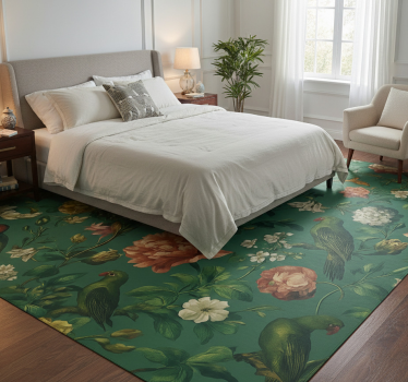 Tapis vinyle chambre motif fleurs et oiseaux verts foncés - TenStickers
