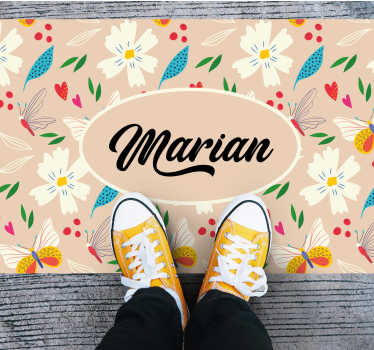Tapis vinyle chambre motif floral beige personnalisé - TenStickers