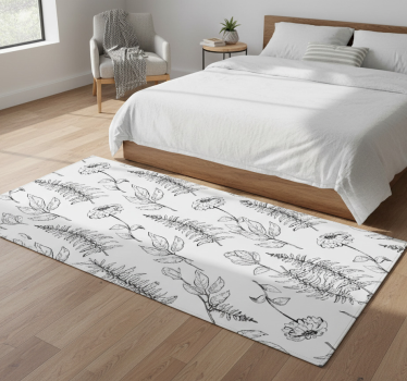 Tapis vinyle chambre motif tulipes noir et blanc minimaliste - TenStickers