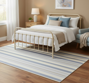 Tapis vinyle chambre rayures bleues et beiges 80's - TenStickers