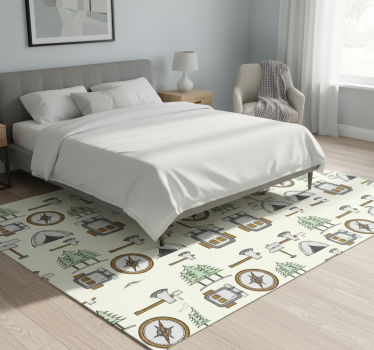 Tapis vinyle chambre sac de camping, bol, boussole - TenStickers