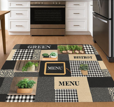 Tapis vinyle cuisine bistro noir et blanc - TenStickers
