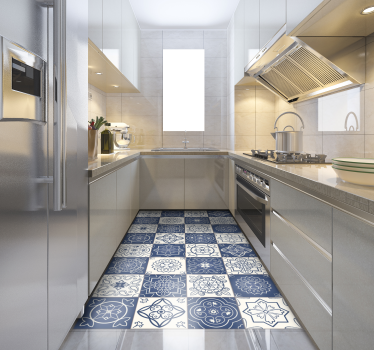 Tapis cuisine carreaux bleus vintage - TenStickers
