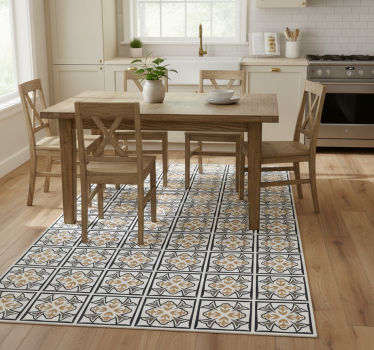 Tapis vinyle cuisine carreaux portugais beige et noir - TenStickers