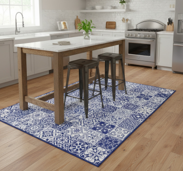Tapis vinyle cuisine collage porcelaine cobalt - TenStickers