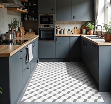 Tapis vinyle cuisine cubes gris - TenStickers