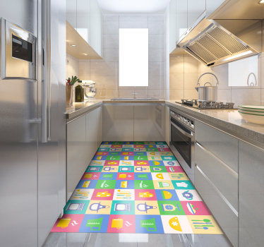 Tapis vinyle cuisine dessins colorés effet carrelage - TenStickers