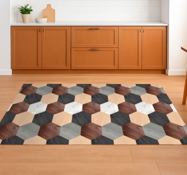Tapis vinyle cuisine hexagones en bois mélangé - TenStickers