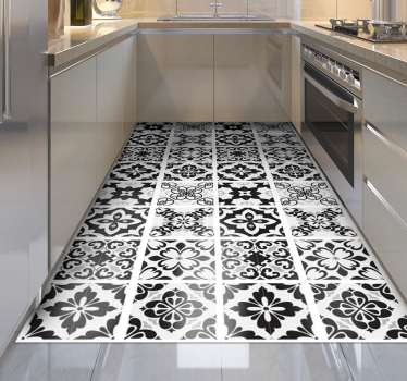 Tapis vinyle cuisine hydraulique noir et blanc - TenStickers