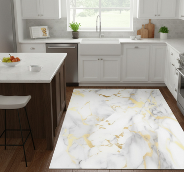 Tapis vinyle cuisine marbre blanc veines dorées - TenStickers