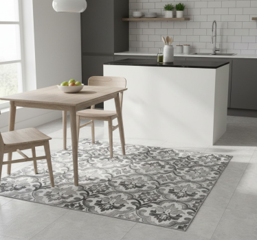 Tapis vinyle cuisine tapisserie damassée en gris - TenStickers